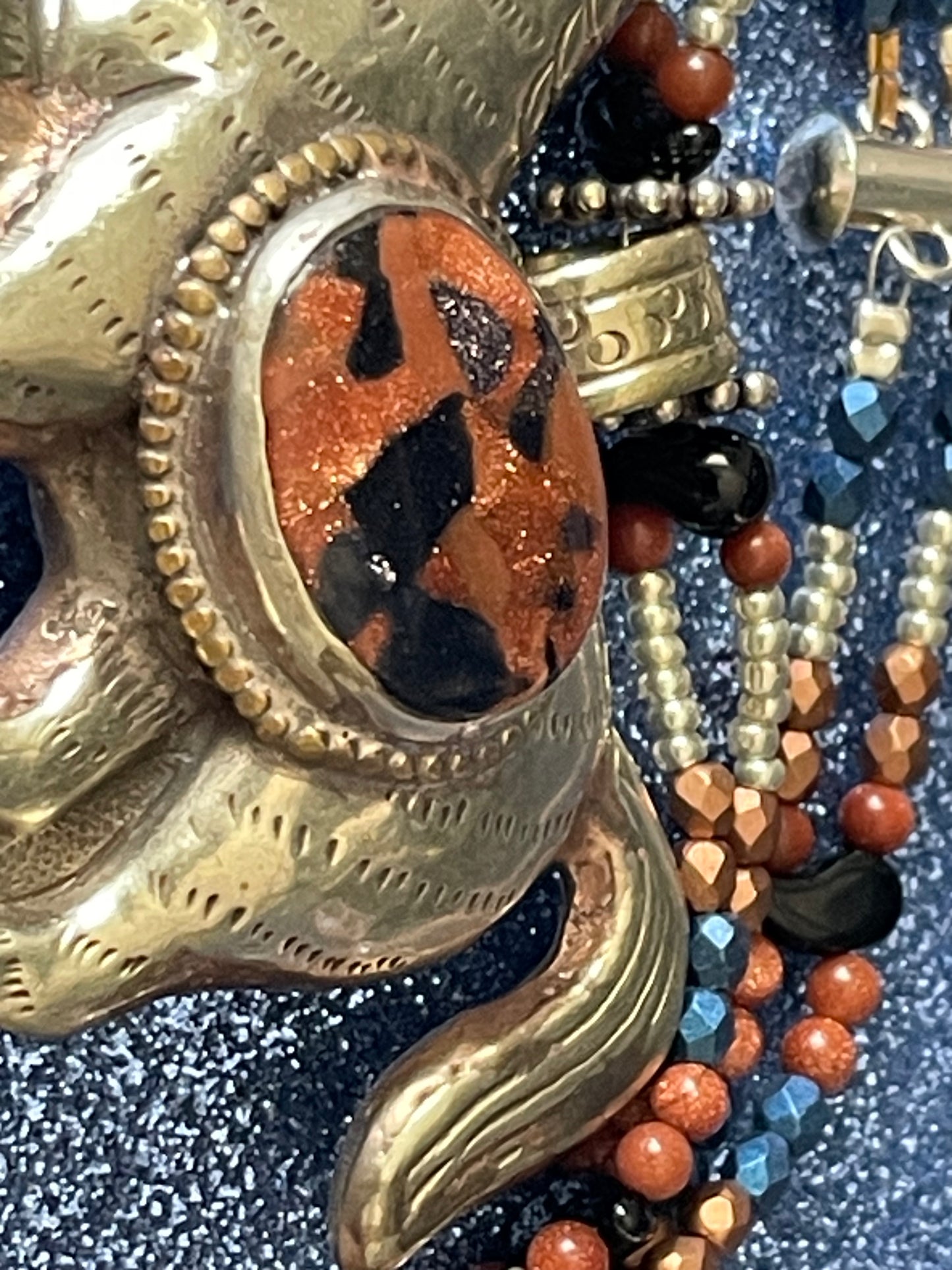 Tibetan Horse with Goldstone Inlay, Double Strand Necklace