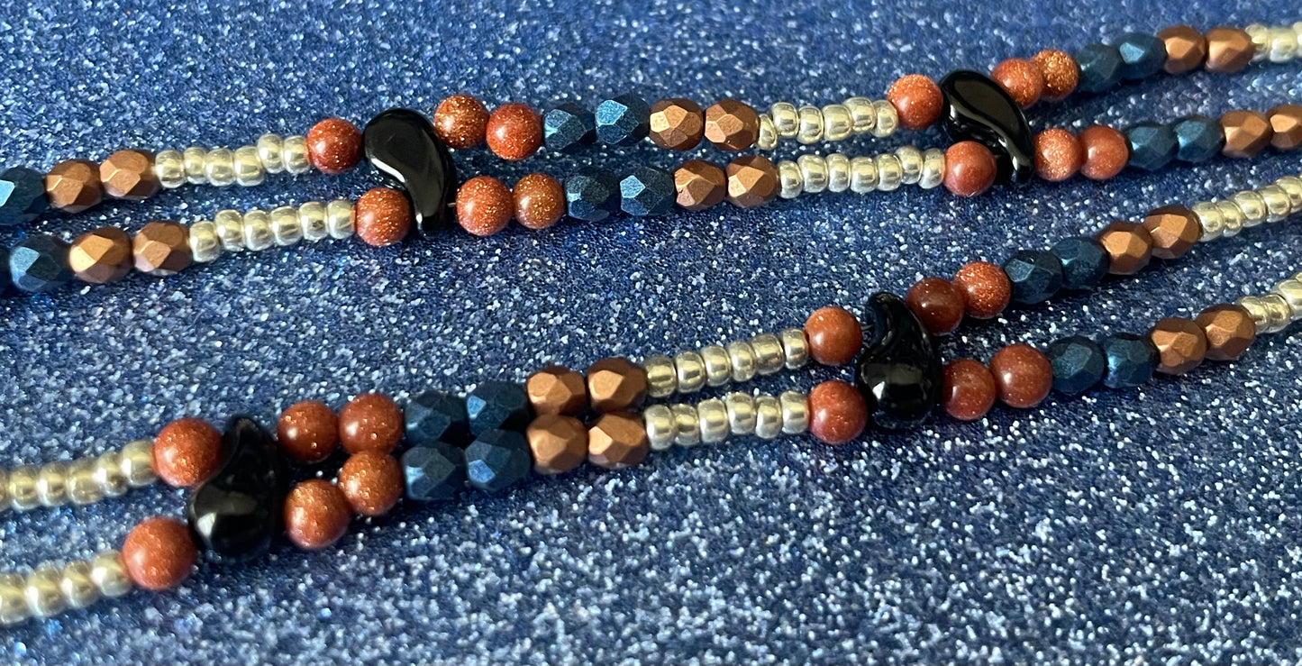 Tibetan Horse with Goldstone Inlay, Double Strand Necklace
