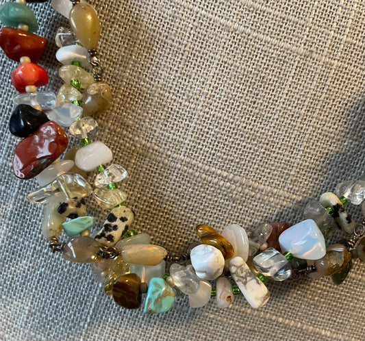 Triple Strand Semi-Precious Chip Necklace