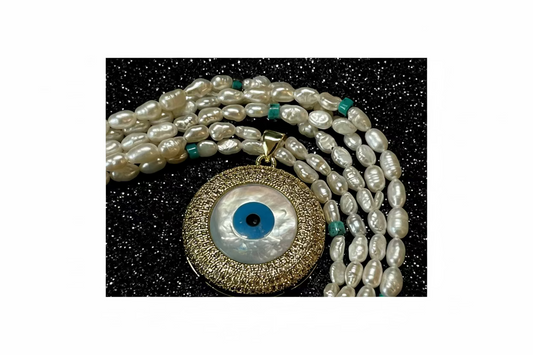 Mother of Pearl Nazar/Evil Eye Necklace
