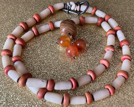 Wood Jasper and Carnelian Pendant Necklace