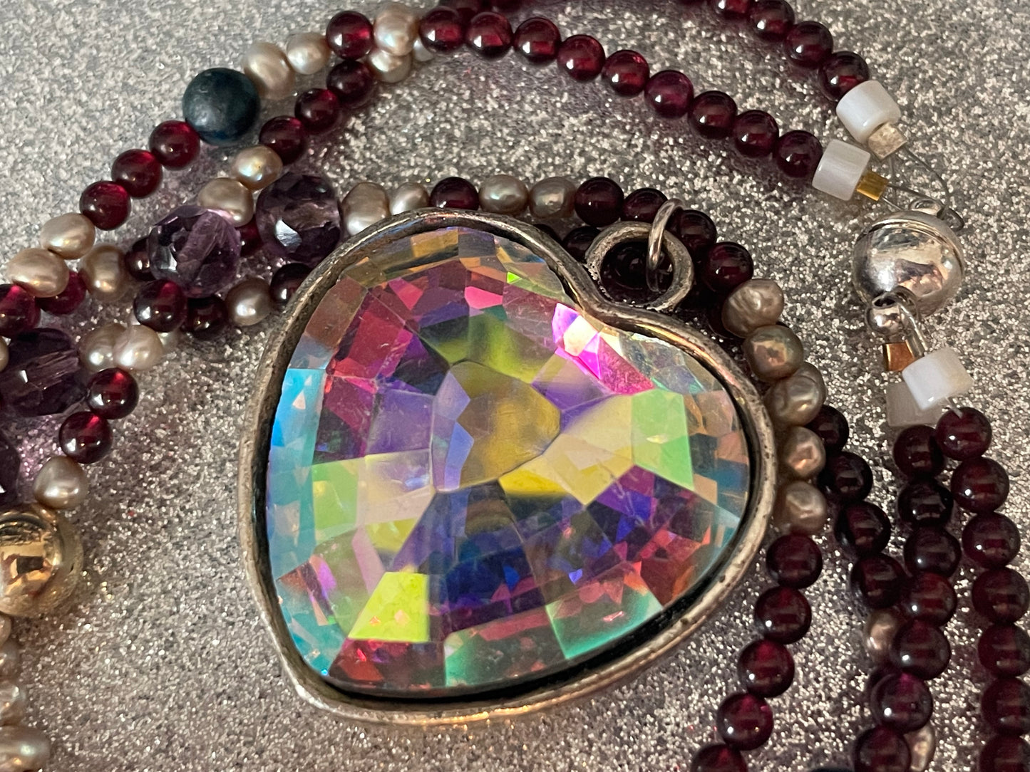 Vintage Heart Necklace with Garnets and Pearls