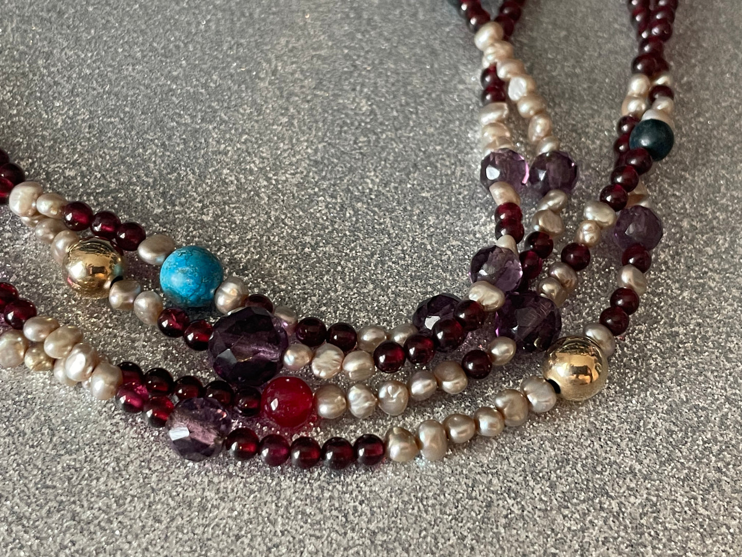 Vintage Heart Necklace with Garnets and Pearls
