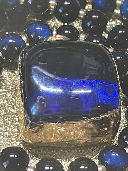 Deep Blue Glass Cabochon Pendant