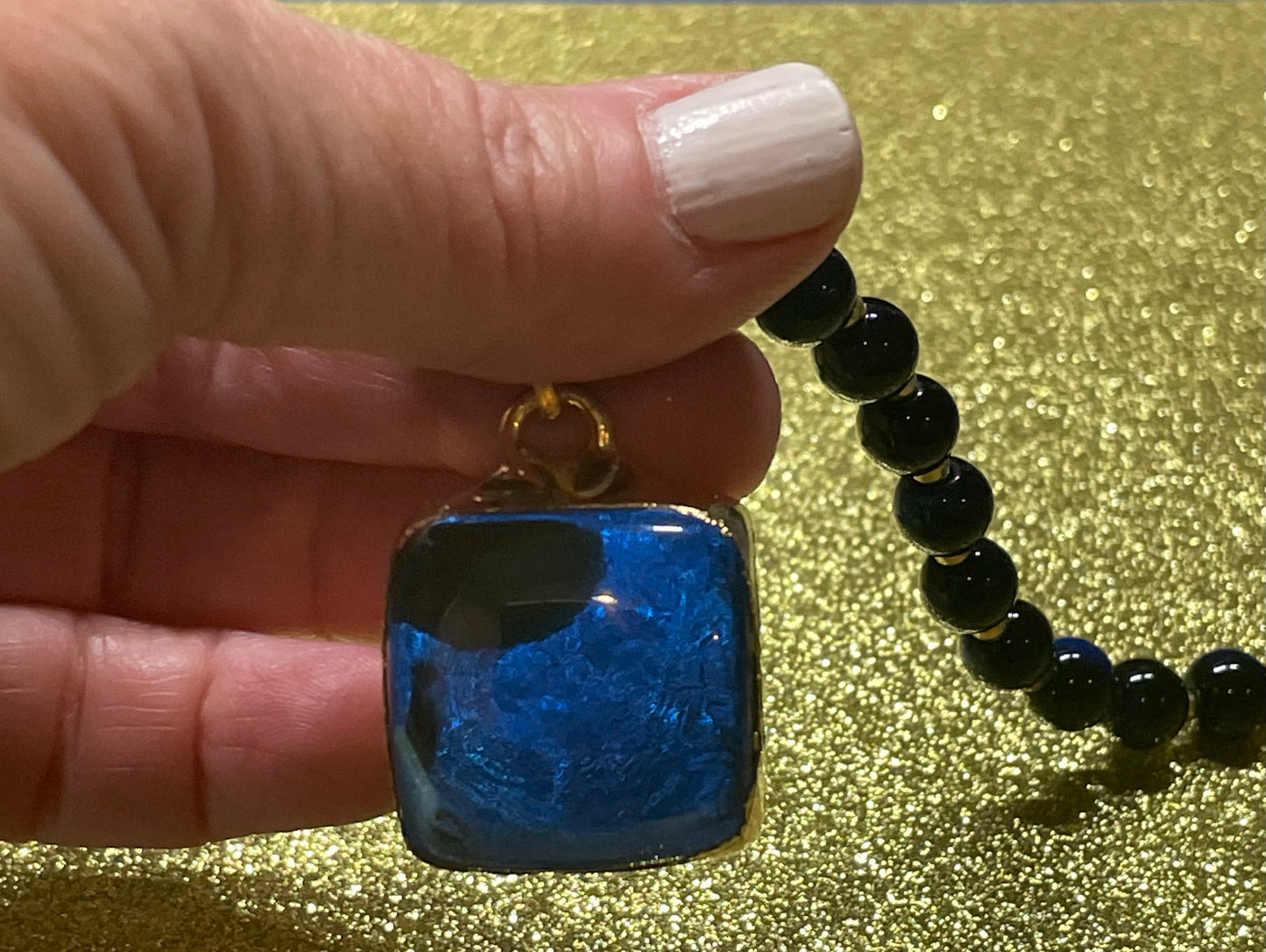 Deep Blue Glass Cabochon Pendant