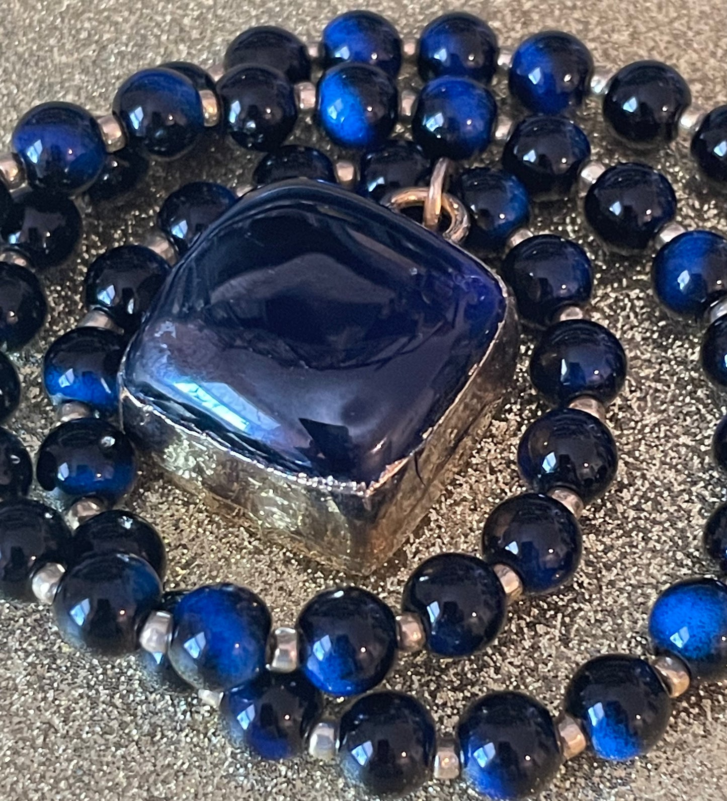 Deep Blue Glass Cabochon Pendant