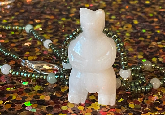 White Jade Shirley Bear Necklace