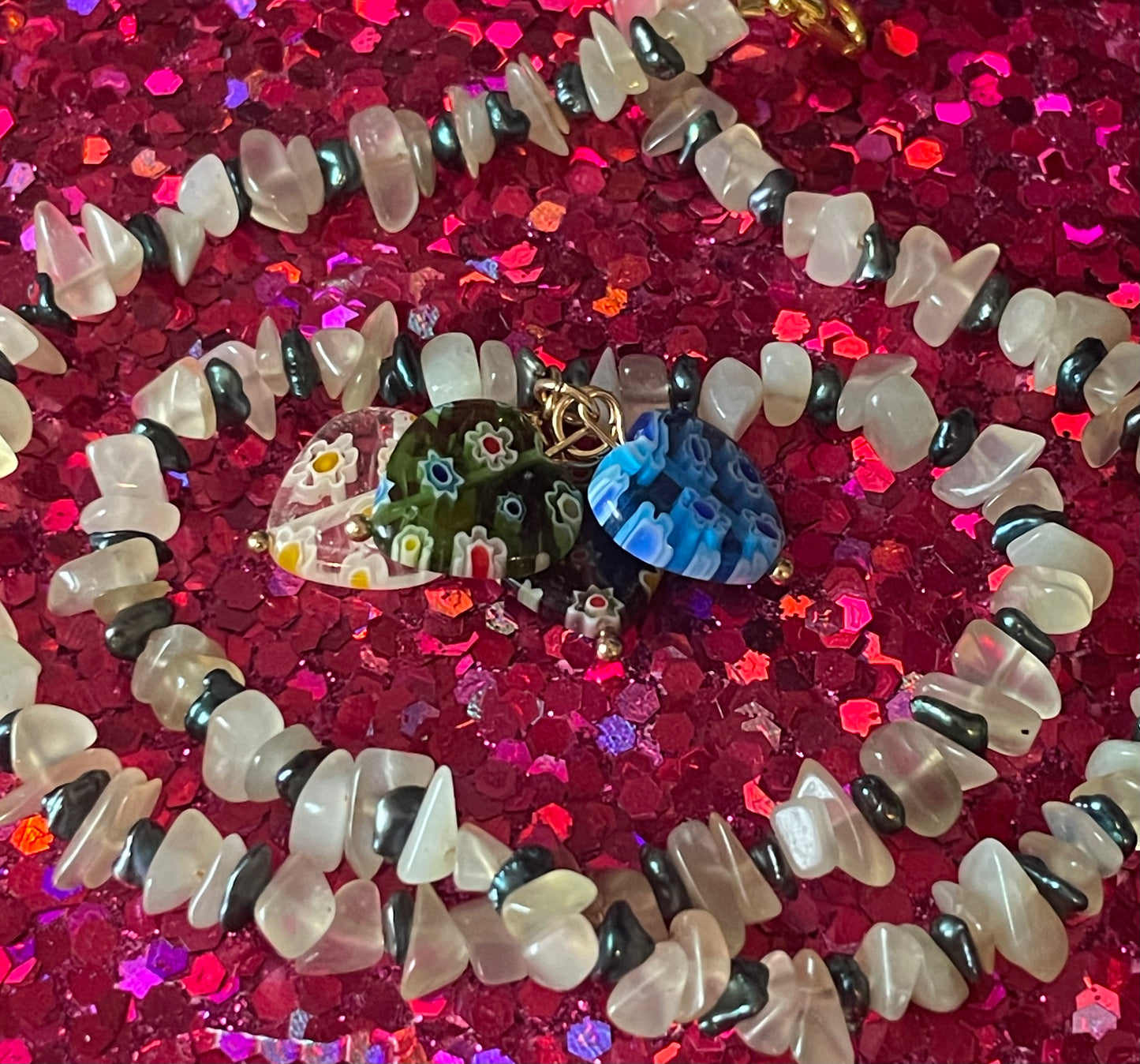 Glass Heart and Quartz Necklace