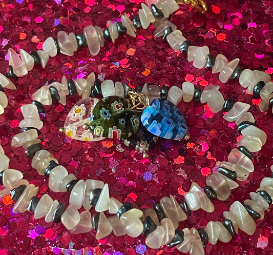 Glass Heart and Quartz Necklace