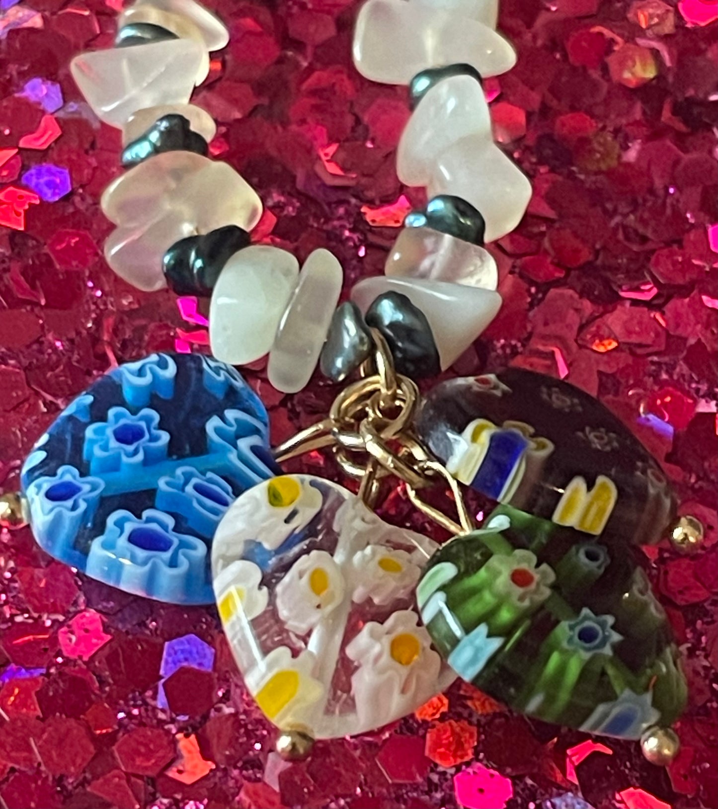 Glass Heart and Quartz Necklace