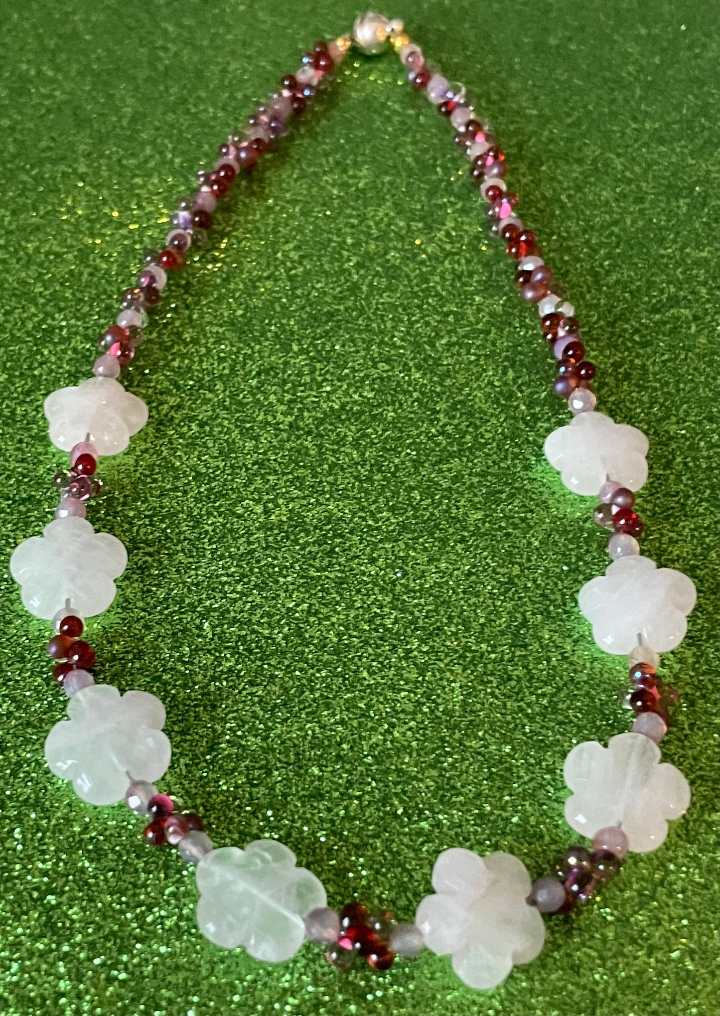 Rose Quartz Flower Necklace