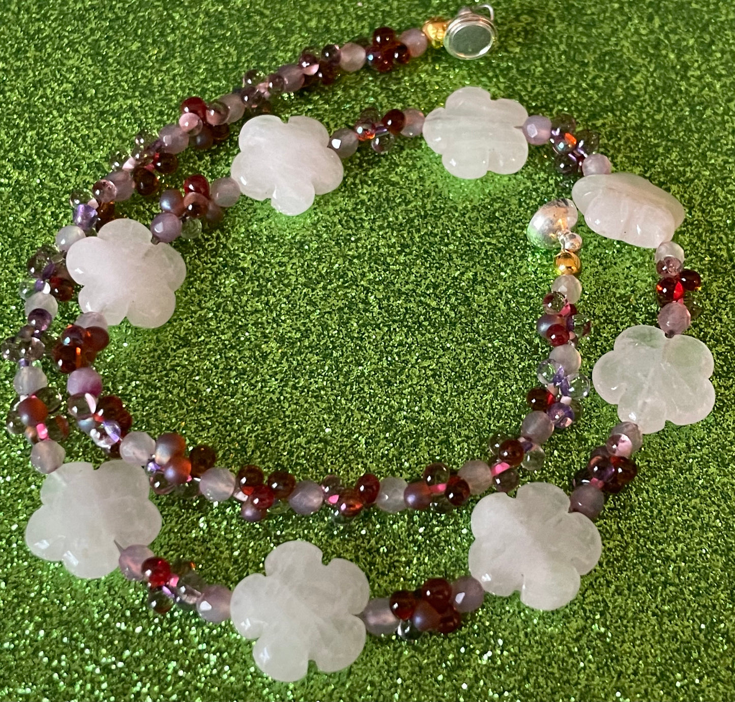 Rose Quartz Flower Necklace