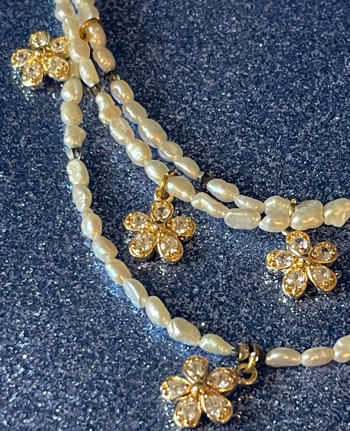 CZ Flower Triple Strand Necklace