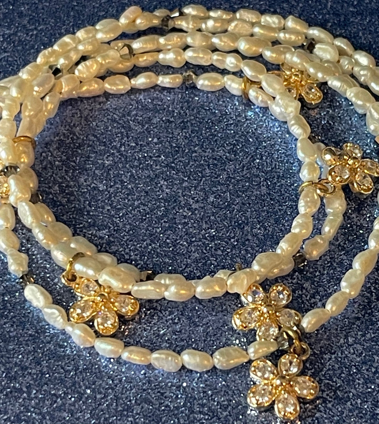 CZ Flower Triple Strand Necklace
