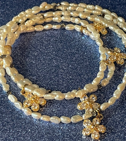 CZ Flower Triple Strand Necklace