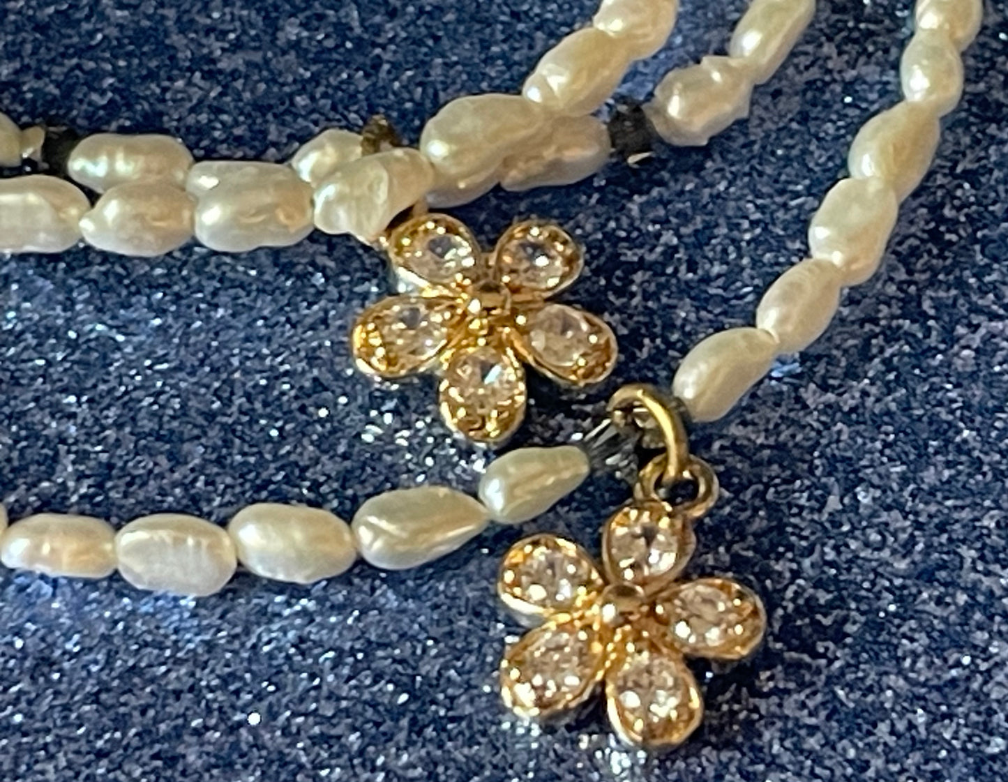 CZ Flower Triple Strand Necklace