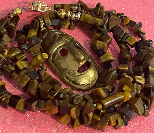 Vintage Brass Mask Necklace