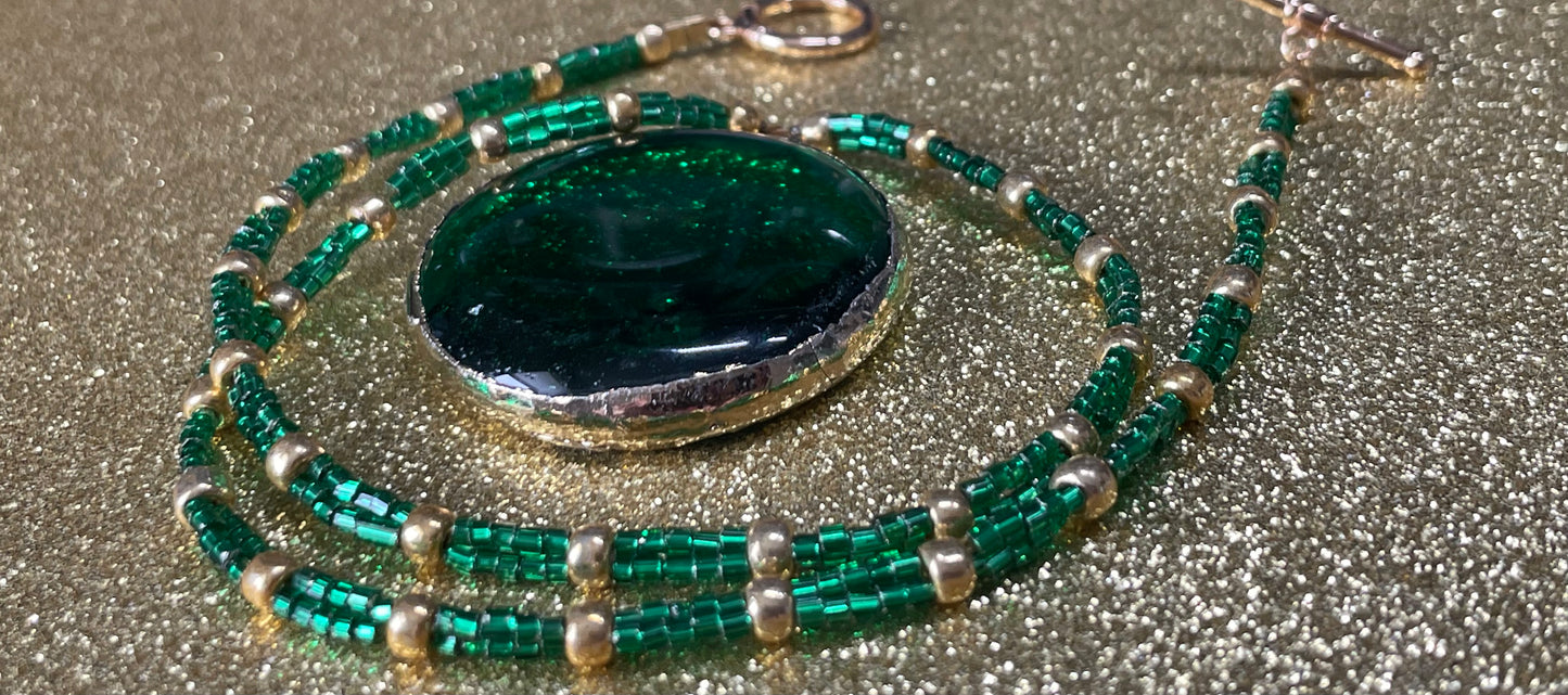 Gilted Green Glass Necklace