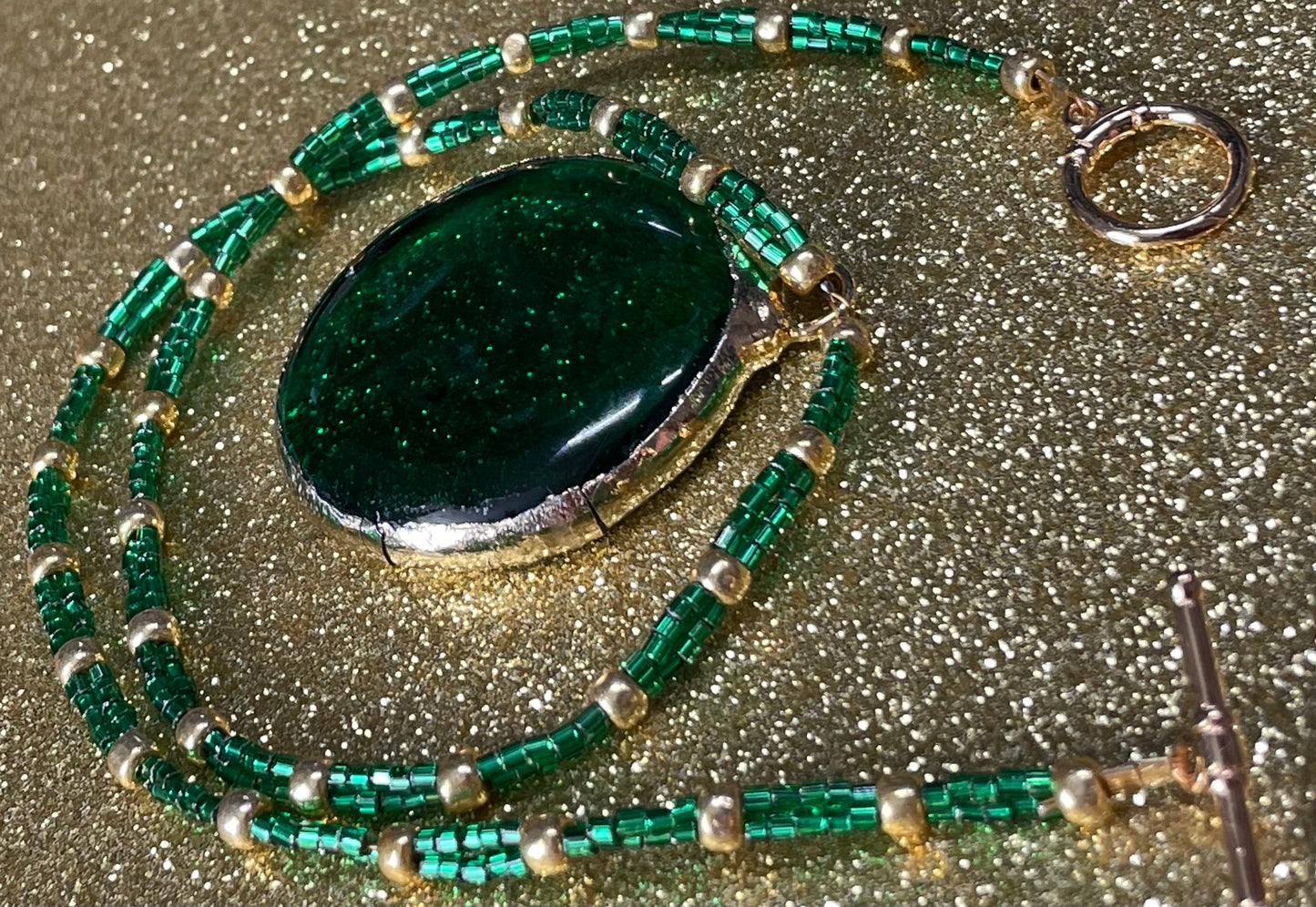 Gilted Green Glass Necklace