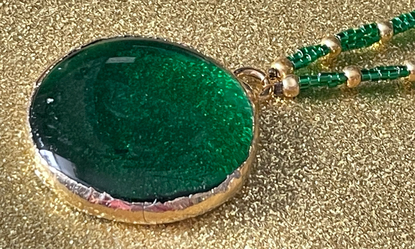 Gilted Green Glass Necklace