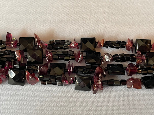 Garnet and Onyx Long Strand Necklace