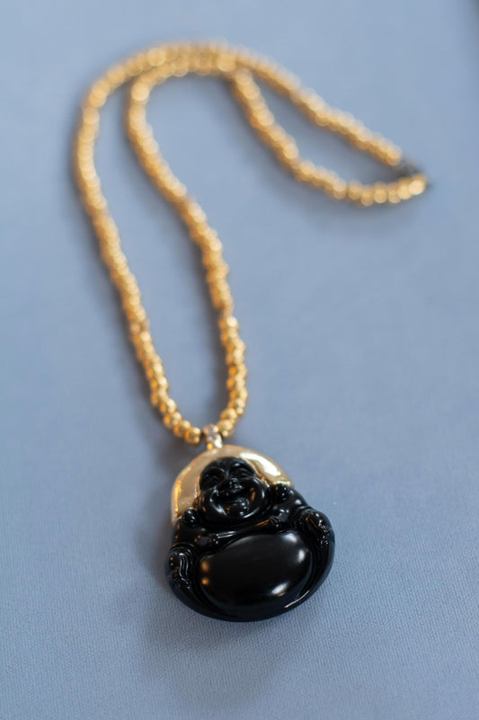 Onyx Laughing Buddha Necklace